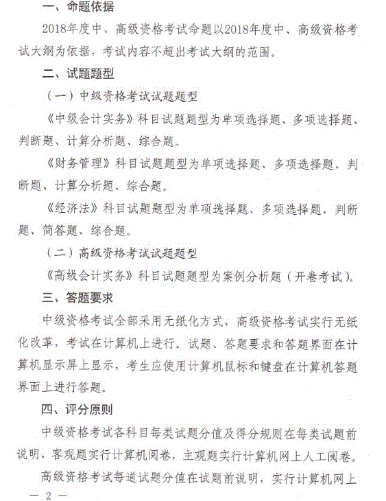 甘肅蘭州中級會計考試題型