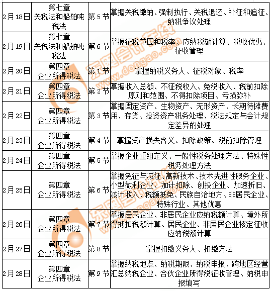 cpa稅法學(xué)習(xí)日歷