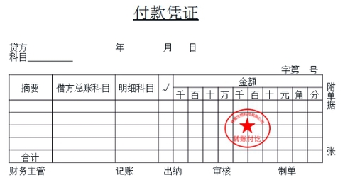 初級會計付款憑證