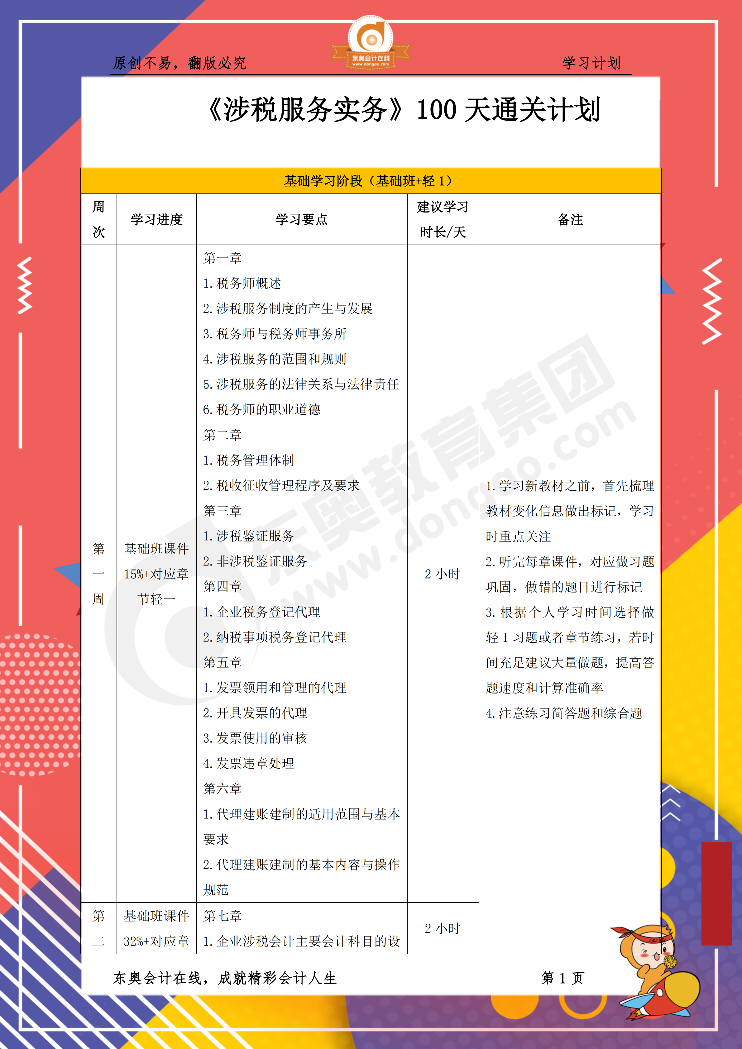 《涉稅服務(wù)實(shí)務(wù)》百天通關(guān)計(jì)劃
