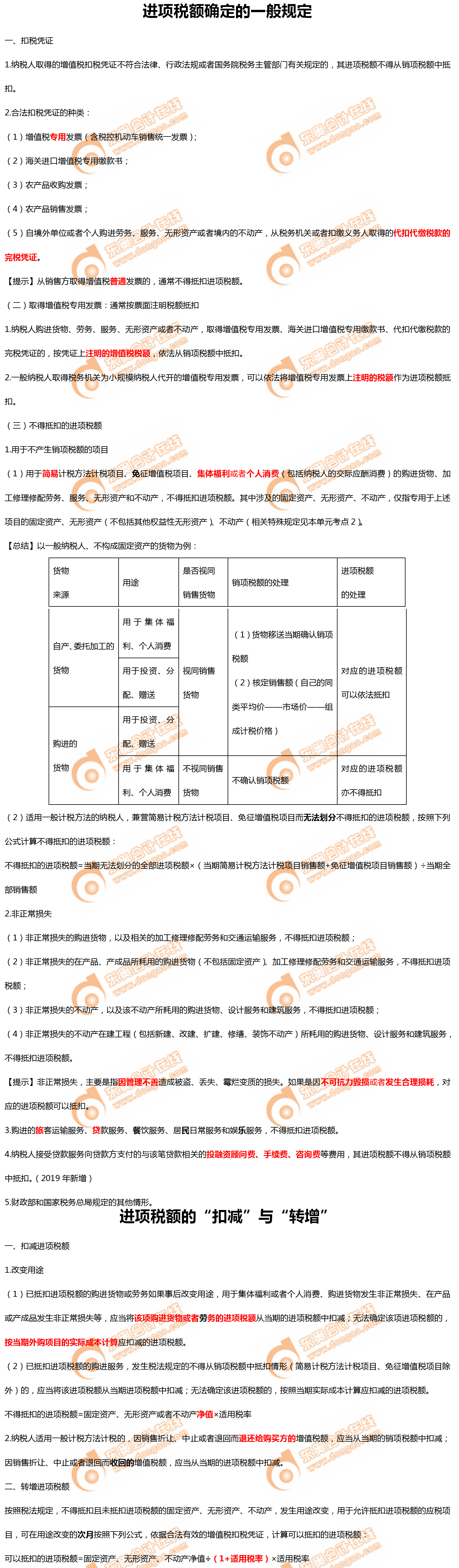 進(jìn)項稅額確定的一般規(guī)定