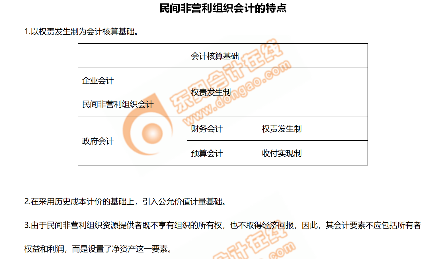 1.民間非營利組織會計的特點