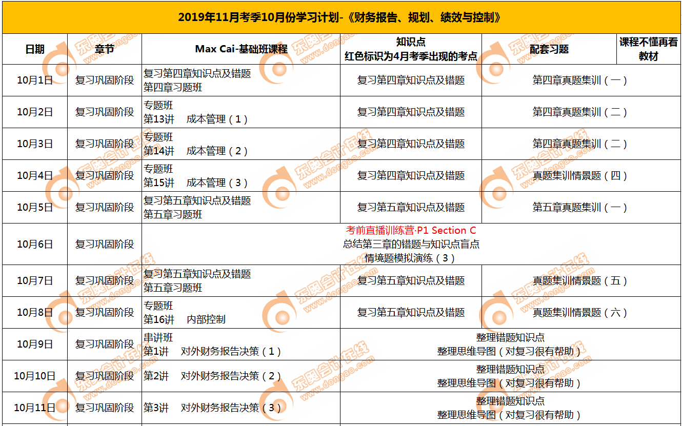 CMA10月學(xué)習(xí)計(jì)劃