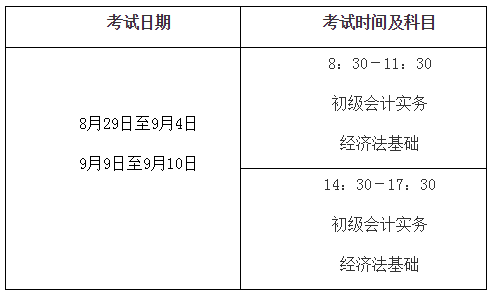 2020年初級會計考試時間