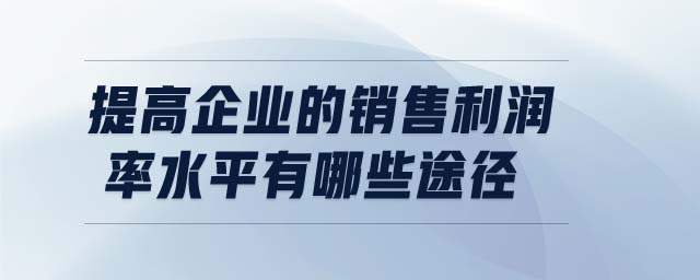 提高企業(yè)的銷售利潤(rùn)率水平有哪些途徑