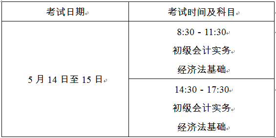 初級會計考試時間