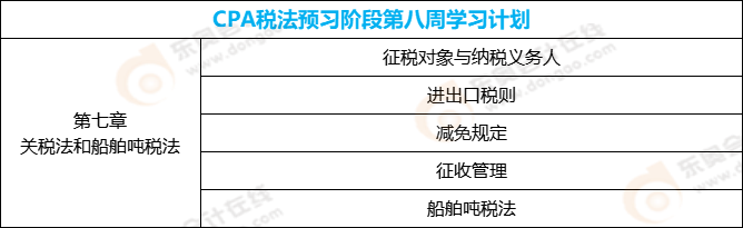 CPA稅法預(yù)習(xí)階段第八周學(xué)習(xí)計(jì)劃