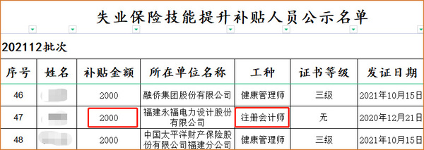 福州市注冊會計師可享2000元失業(yè)保險技能提升補貼