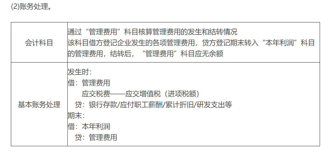 管理費用的賬務處理