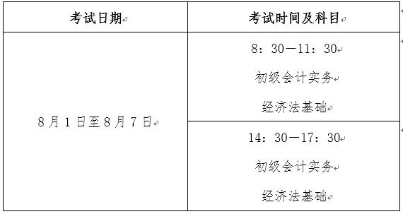 2022年初級會計考試時間