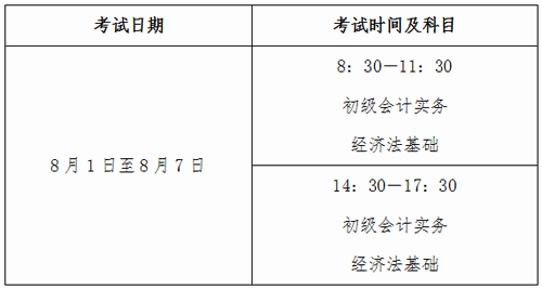 初級會計考試時間