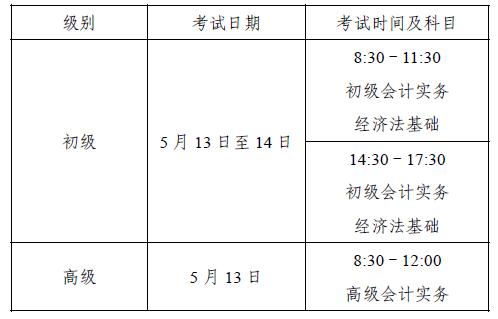 初級會計考試時間