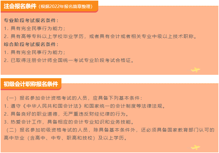 初級,、注會報名條件對比
