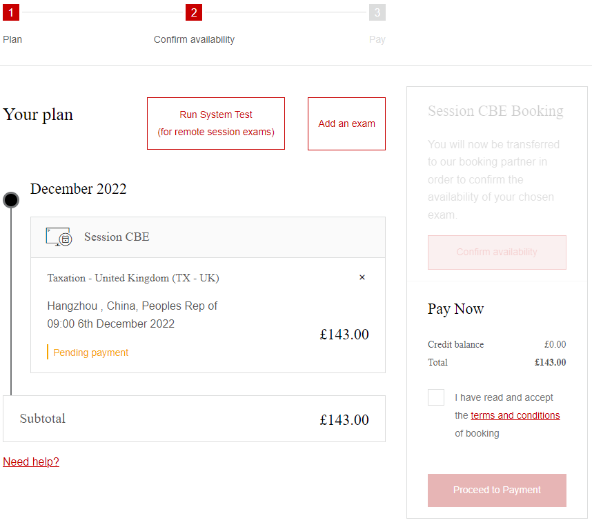 在terms and conditions前打鉤后點擊“Proceed to Payment ”支付考試費