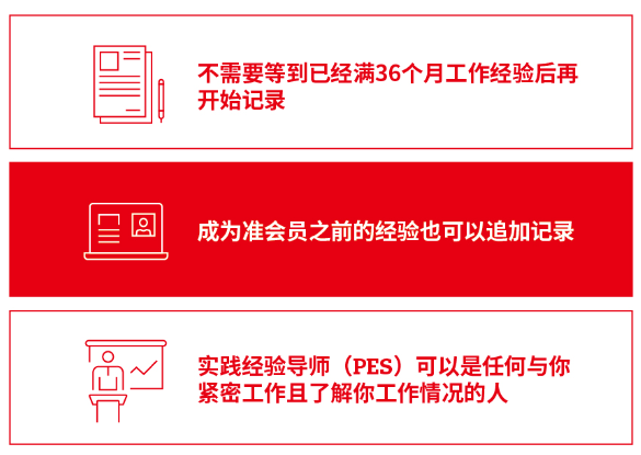 在myACCA賬戶中記錄36個月的相關(guān)工作經(jīng)驗,，并經(jīng)由實踐經(jīng)驗導(dǎo)師簽署。