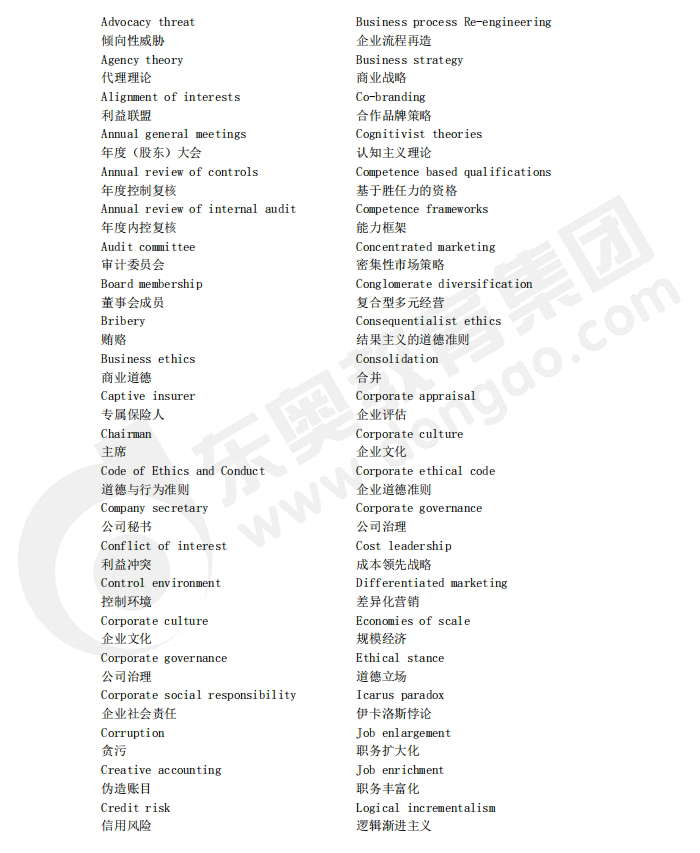 acca備考干貨：SBL（商業(yè)戰(zhàn)略領(lǐng)袖）重點(diǎn)詞匯中英對(duì)照