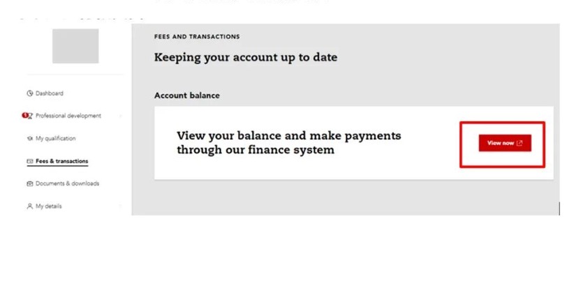 第三步：可點擊左邊Fees&transactions,，然后點擊“view now”即可以進入付款頁面。