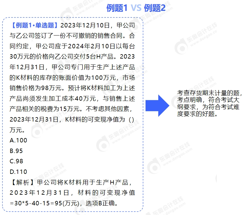 中級會計例題對比