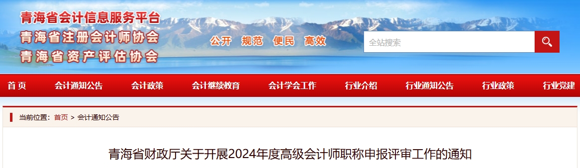 青海省2024年高級(jí)會(huì)計(jì)師職稱申報(bào)評(píng)審工作的通知