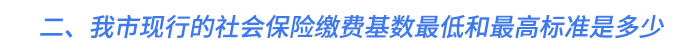 二,、我市現(xiàn)行的社會(huì)保險(xiǎn)繳費(fèi)基數(shù)最低和最高標(biāo)準(zhǔn)是多少